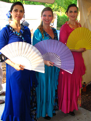 Flamenco dancers Jacqui, Terrie and Isabel pose backstage